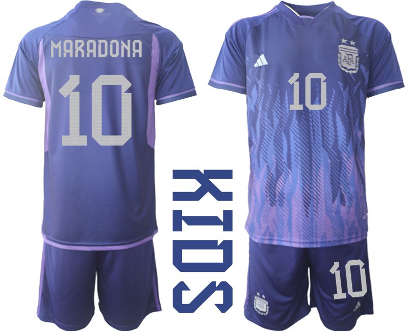 Youth 2022 World Cup National Team Argentina away purple #10 Soccer Jerseys->youth soccer jersey->Youth Jersey